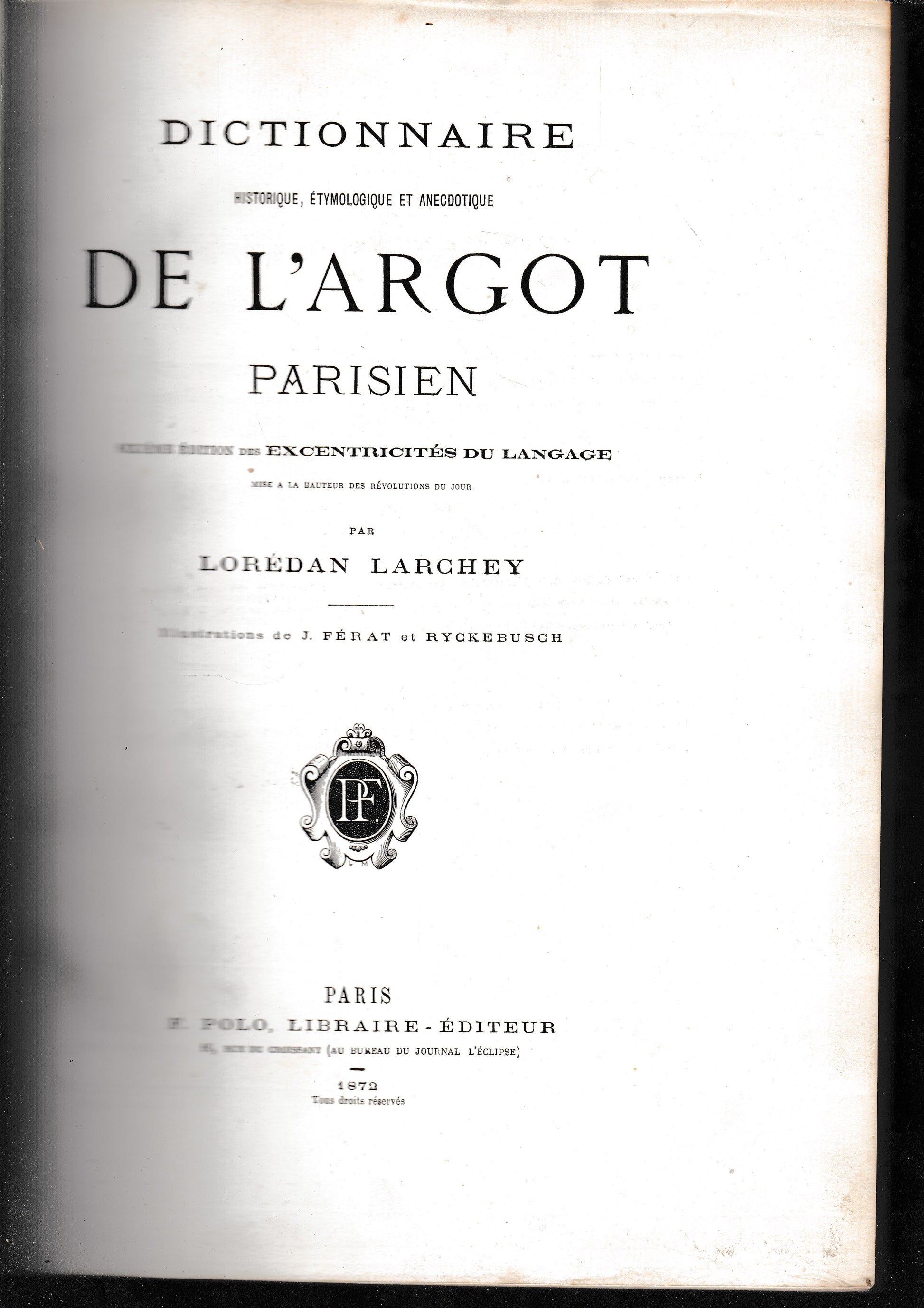 Dictionnaire historique, etymologique et anectodique de l'argot - copertina