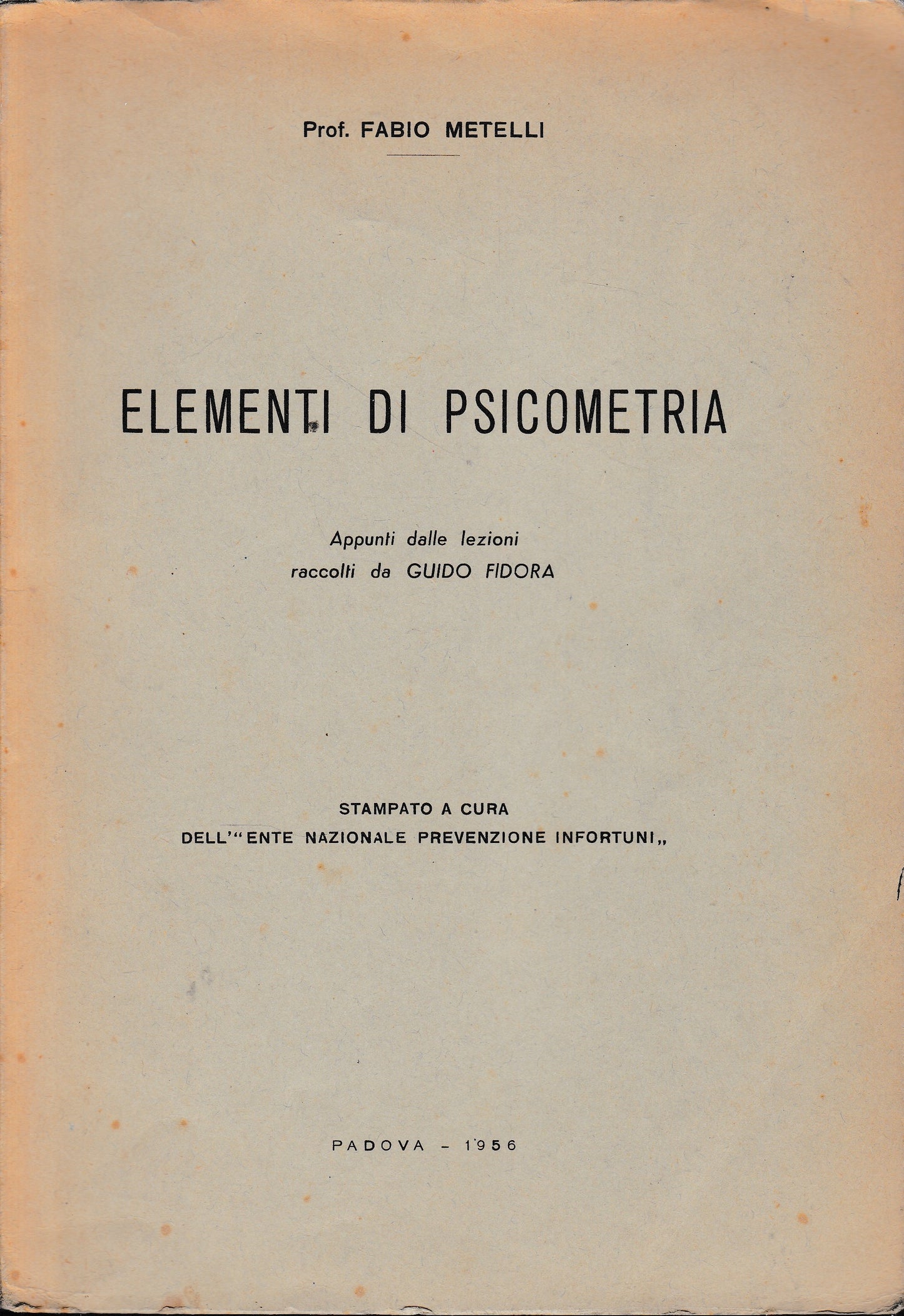 Elementi di Psicometria. Appunti dalle lezioni raccolti da Guido Fidora - copertina