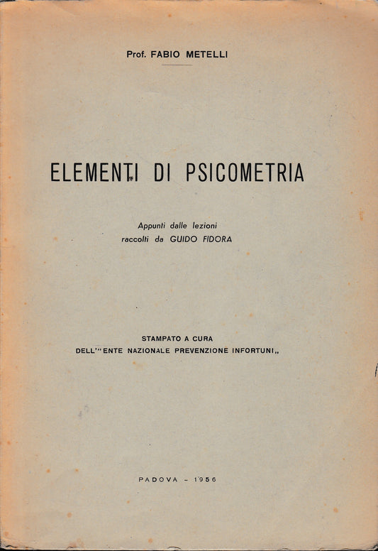 Elementi di Psicometria. Appunti dalle lezioni raccolti da Guido Fidora - copertina