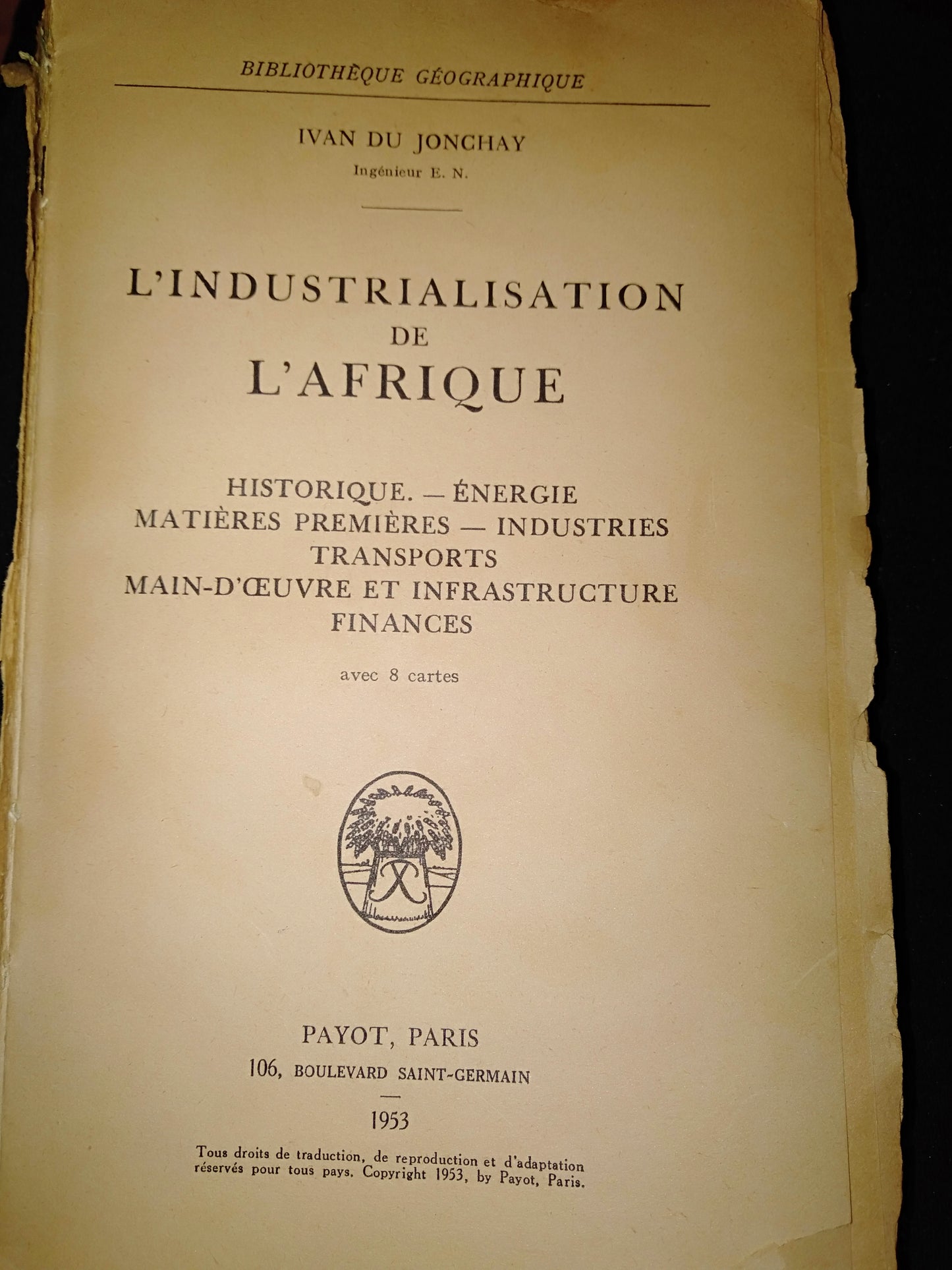 L industrialisation in de L afrique historique.-energie matières premières-industries trasporta main-d'oeuvre   et infrastrutture finaces - copertina