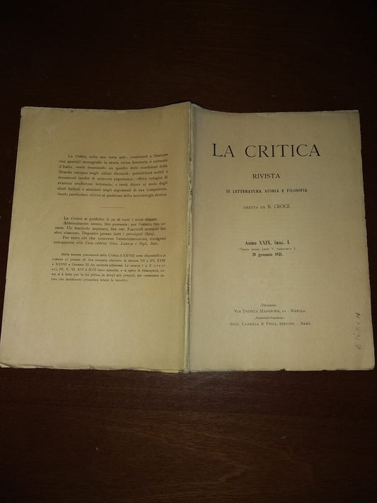 La critica rivista di letteratura, storia e filosofia - copertina