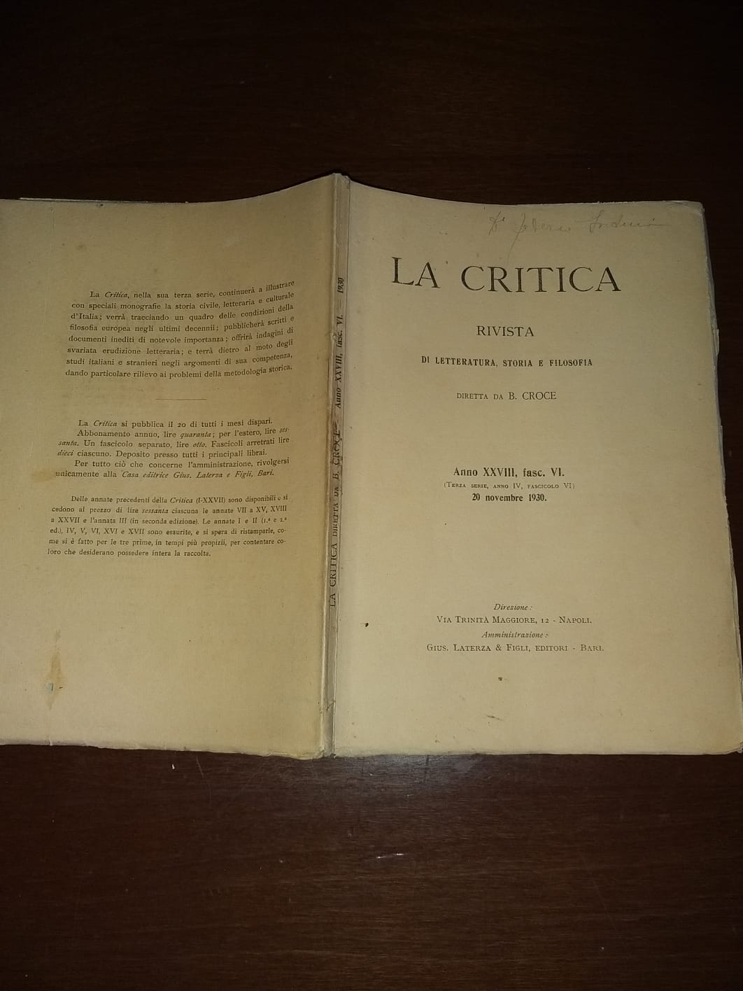 La critica Rivista di letteratura, storia e filosofia - copertina