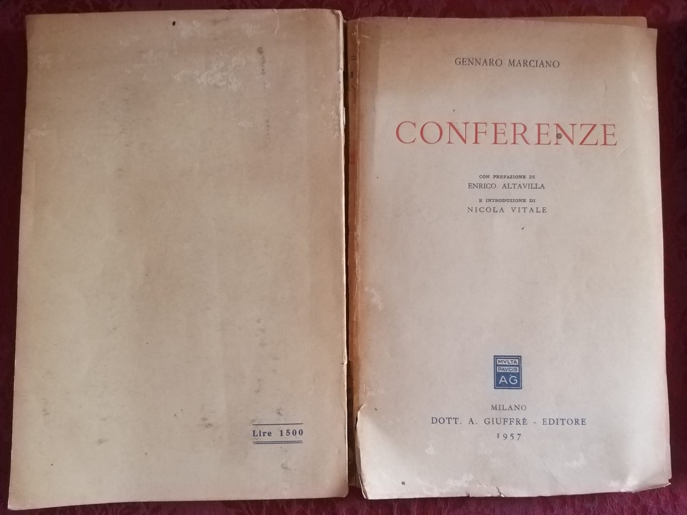 Conferenze con prefazione di Enrico Altavilla e introduzione di Nicola Vitale. - copertina