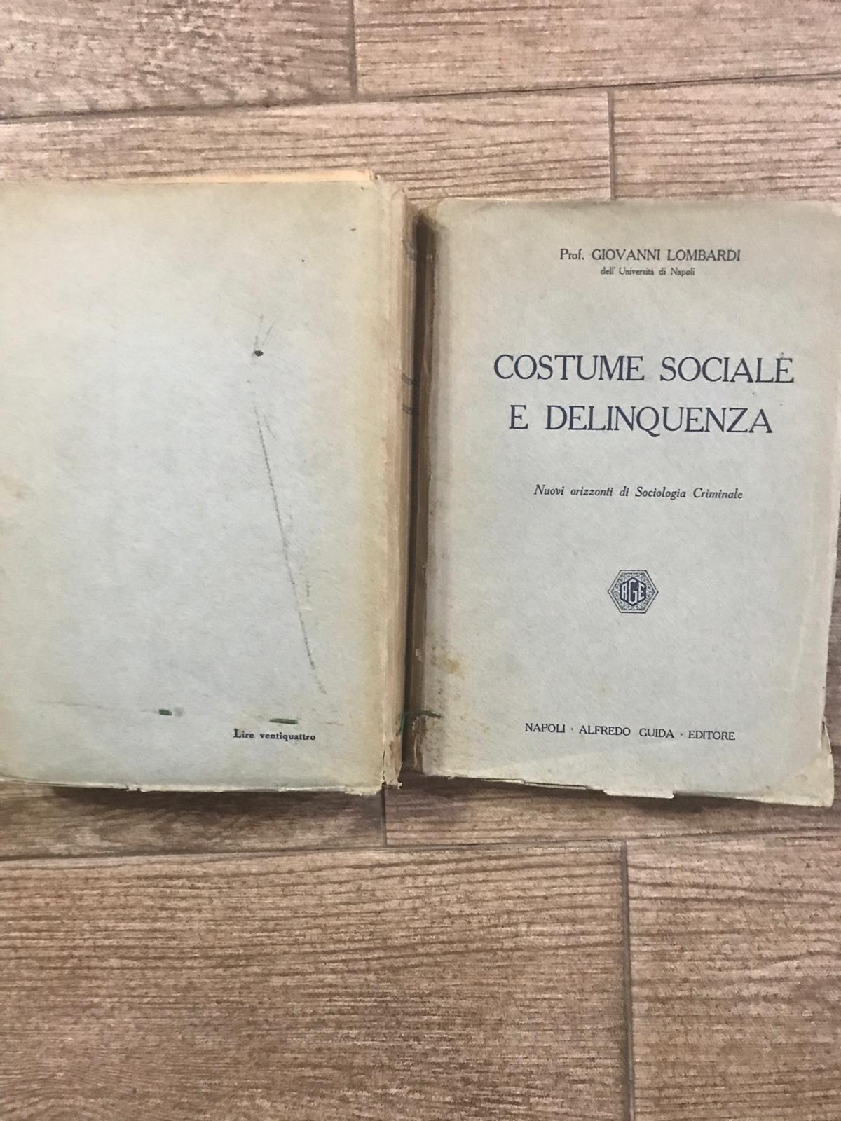 Costume sociale e delinquenza .Nuovi orizzonti di Sociologia Criminale - copertina