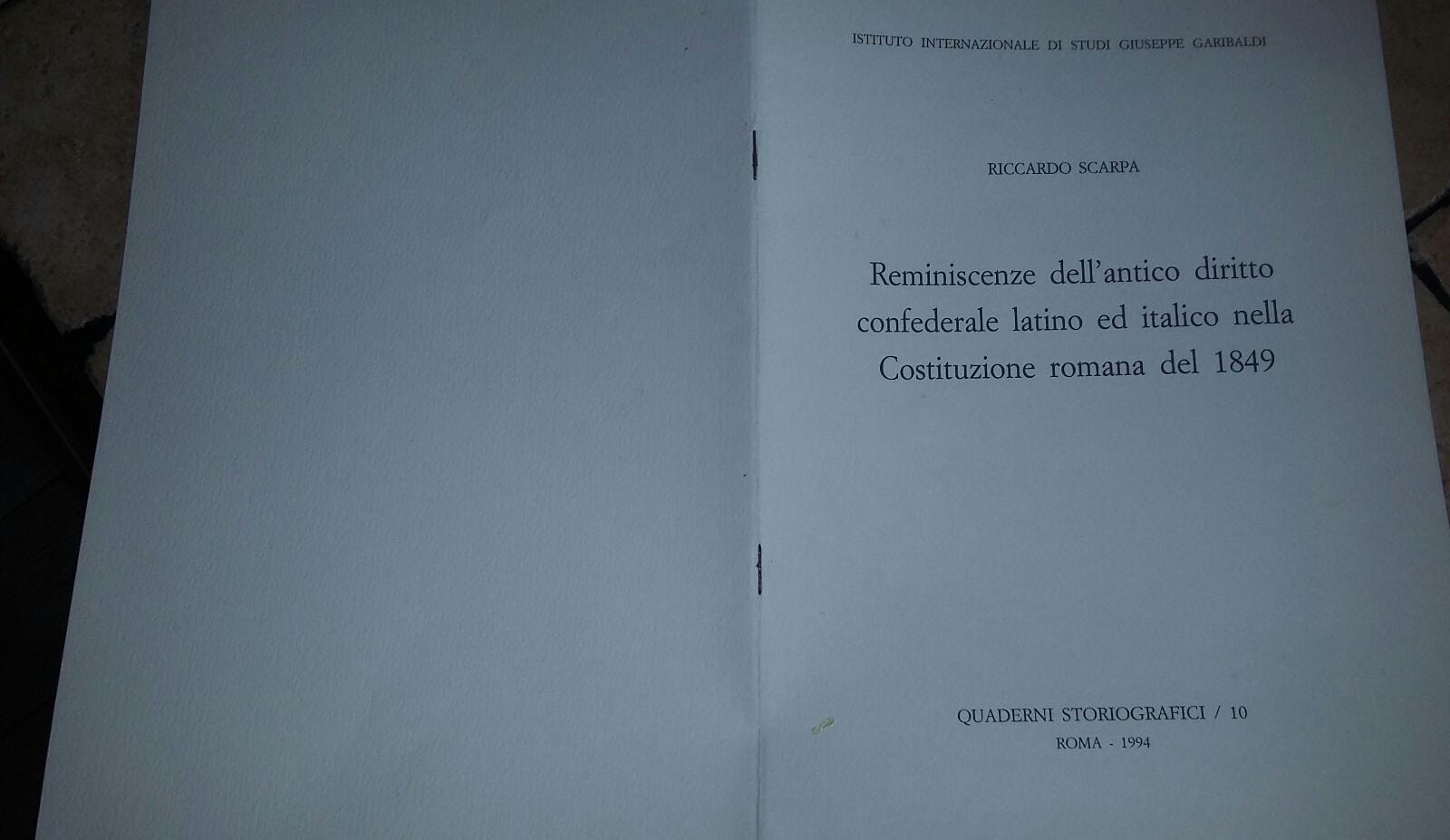 Reminiscenze dell'antico diritto confederale latino ed italico nella Costituzione romana del 1849 - copertina