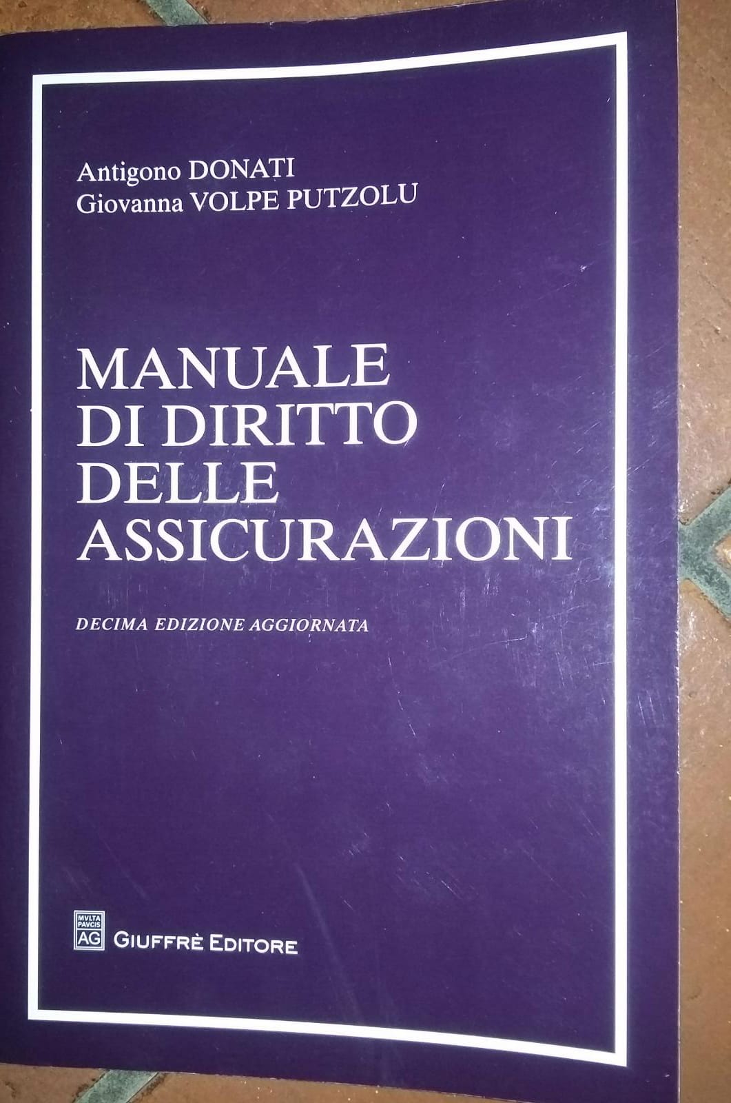 Manuale di diritto delle assicurazioni .Decima edizione aggiornata. - copertina