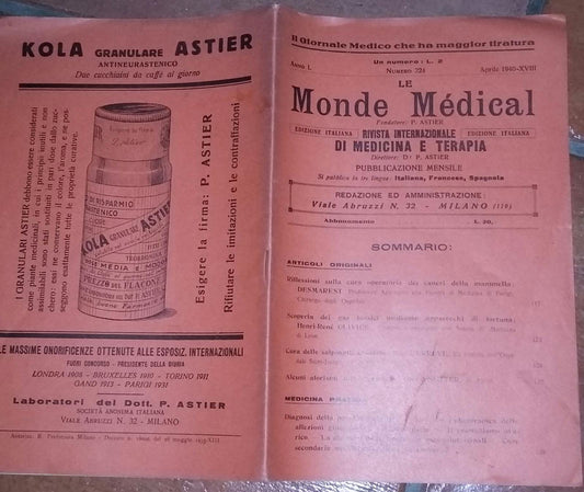 Le Monde Médical.Rivista internazionale di medicina e terapia - copertina