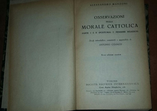 Osservazioni Sulla Morale Cattolica: Parte I E II (Postuma) E Pensieri Religiosi; Studi Introduttivi, Commenti e Appendice - copertina