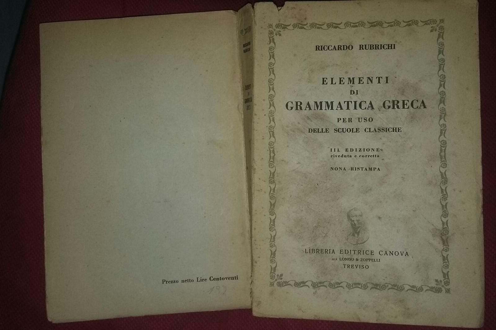 Elementi di Grammatica Greca per uso delle scuole classiche - copertina