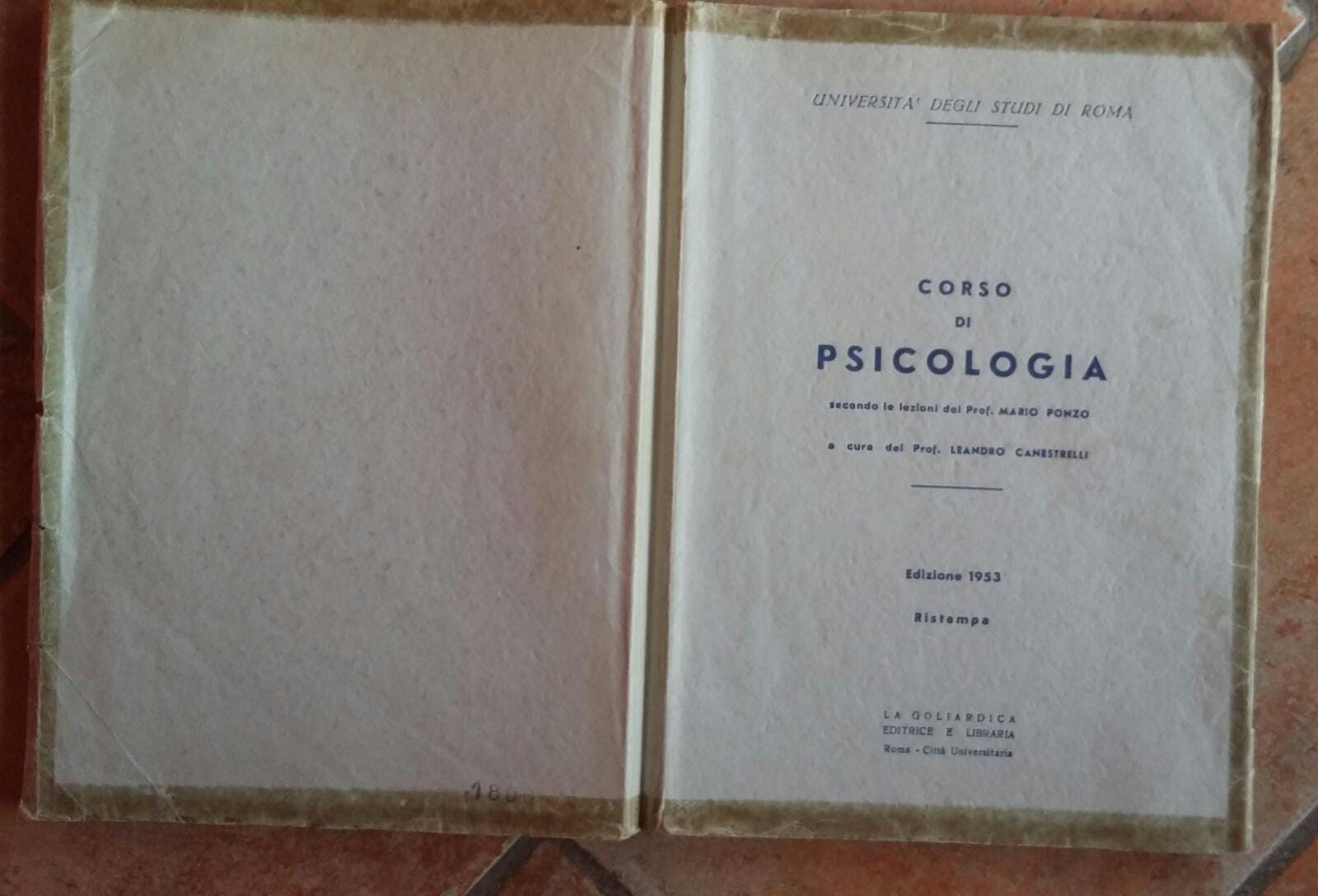 Corso di psicologia secondo le lezioni del Prof.Mario Ponzo - copertina