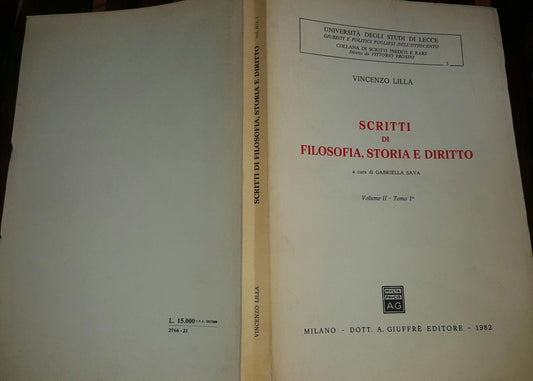 Scritti di filosofia,storia e diritto . Volume II. Tomo 1 - copertina