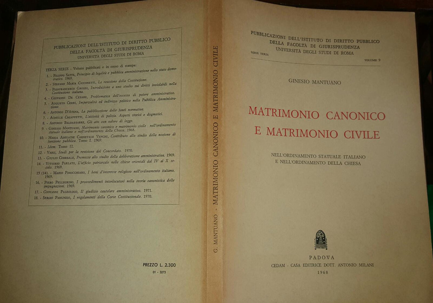 Matrimonio canonico e matrimonio civile nell'ordinamento statuale italiano e nell'ordinamento della Chiesa - copertina