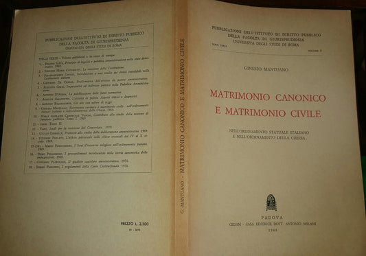 Matrimonio canonico e matrimonio civile nell'ordinamento statuale italiano e nell'ordinamento della Chiesa - copertina