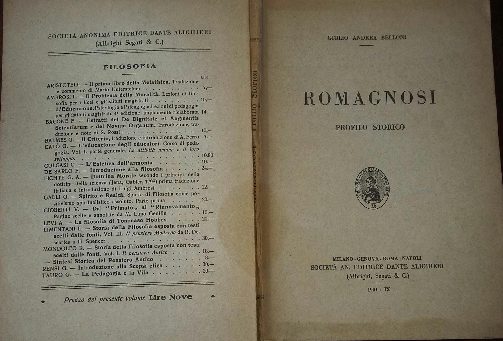Romagnosi Profilo storico - copertina
