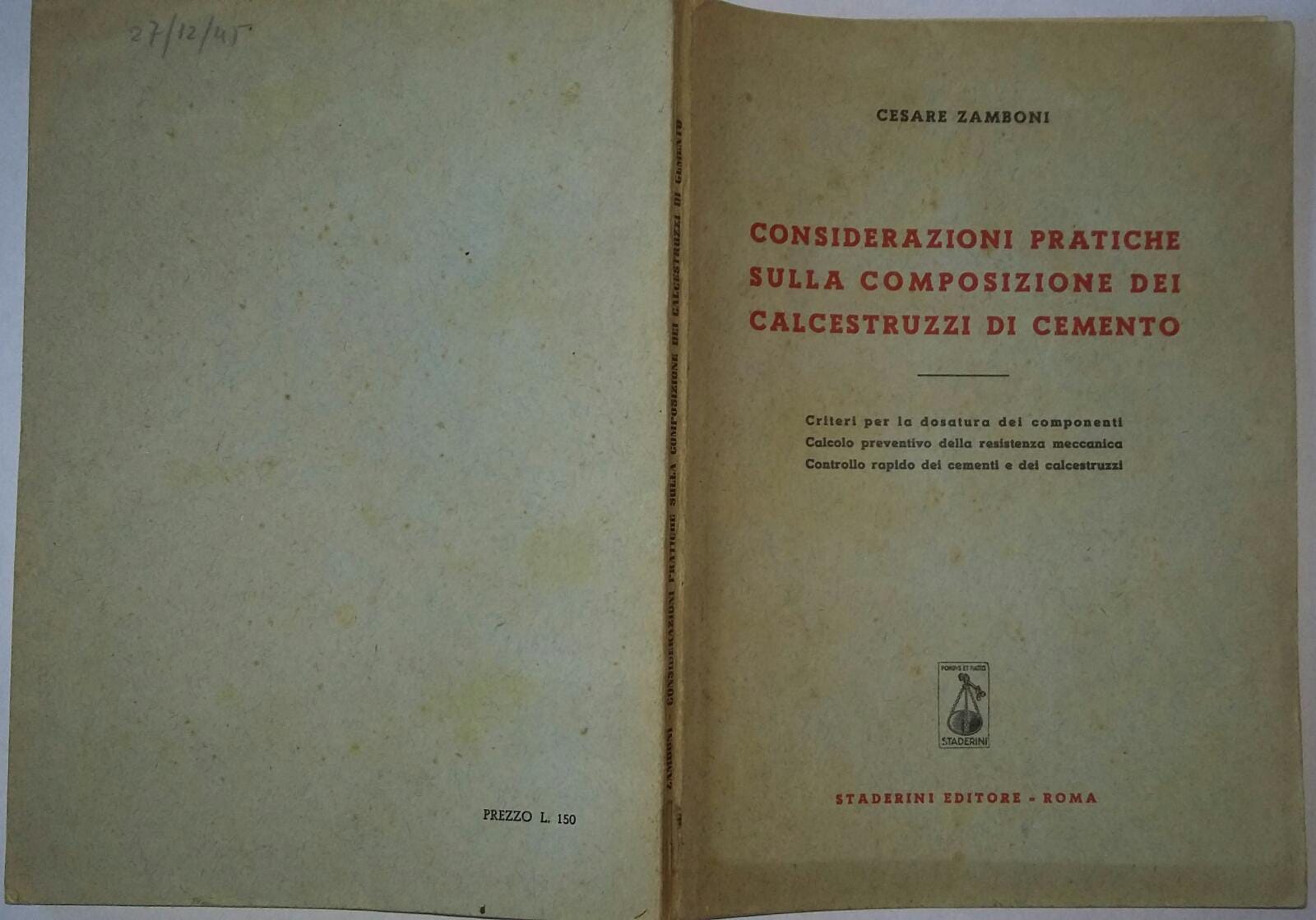 Considerazioni pratiche sulla composizione dei calcestruzzi di cemento - copertina