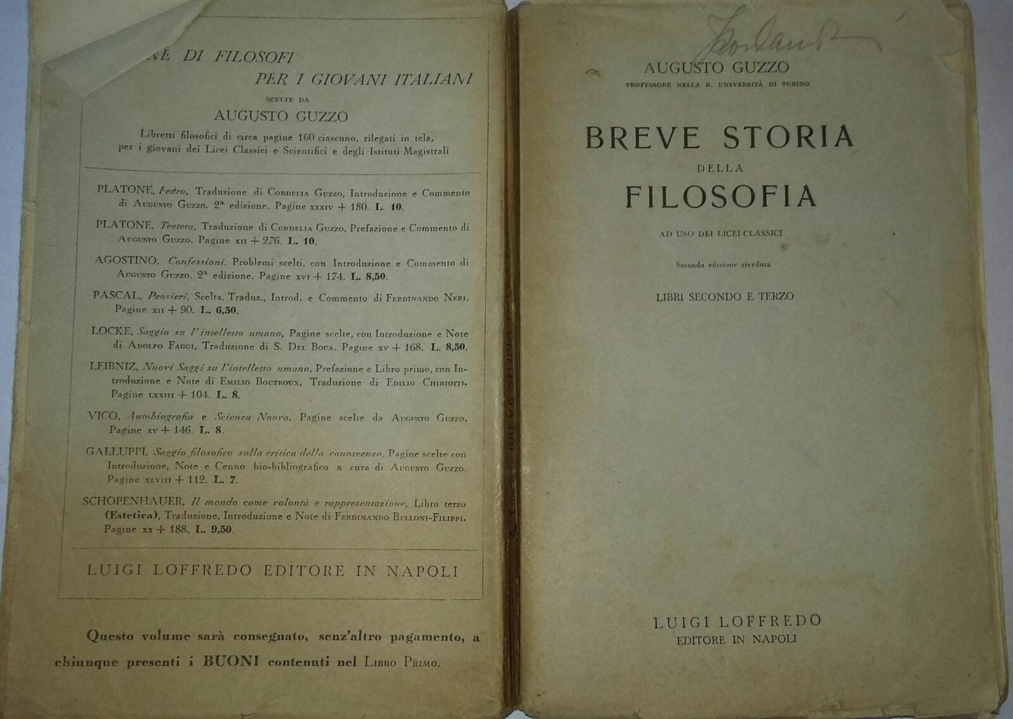 Breve Storia della Filosofia ad Uso dei Licei Classici . Libri secondo e terzo - copertina
