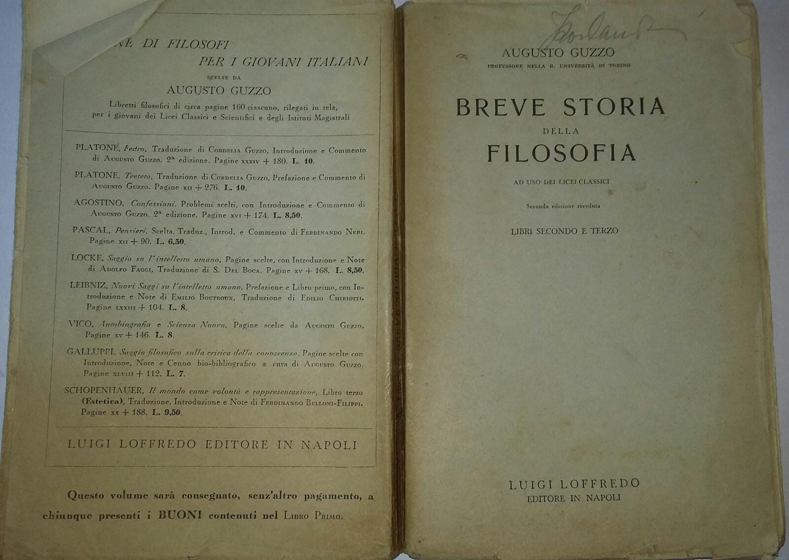 Breve Storia della Filosofia ad Uso dei Licei Classici . Libri secondo e terzo - copertina