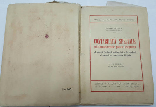 Contabilita' speciale dell'amministrazione postale-telegrafica - copertina