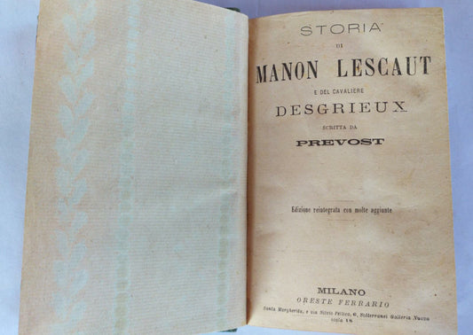 Storia di Manon Lescaut e del cavaliere Desgrieux - copertina