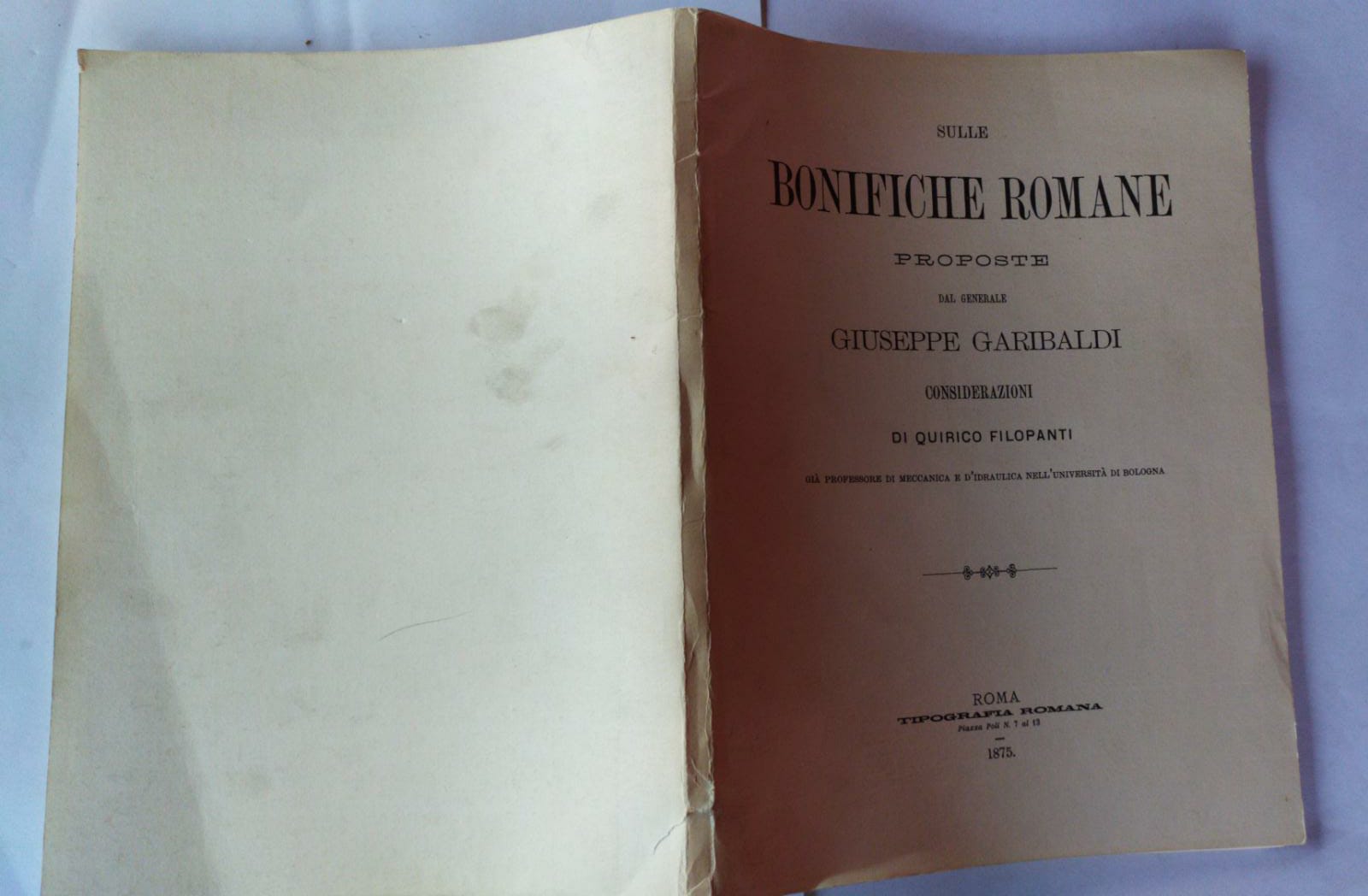Sulle bonifiche romane proposte dal generale Giuseppe Garibaldi - copertina