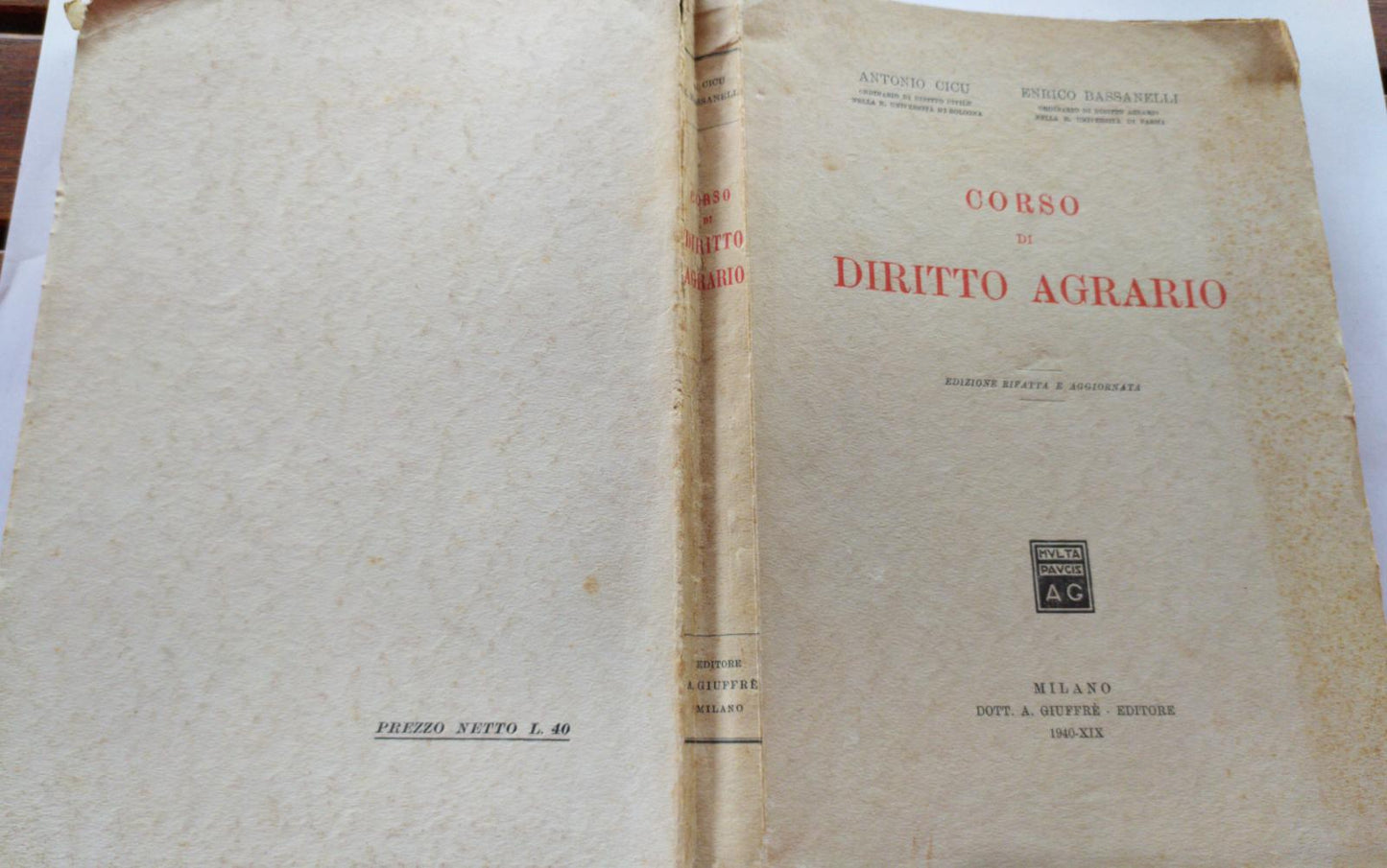 Corso di diritto agrario - copertina