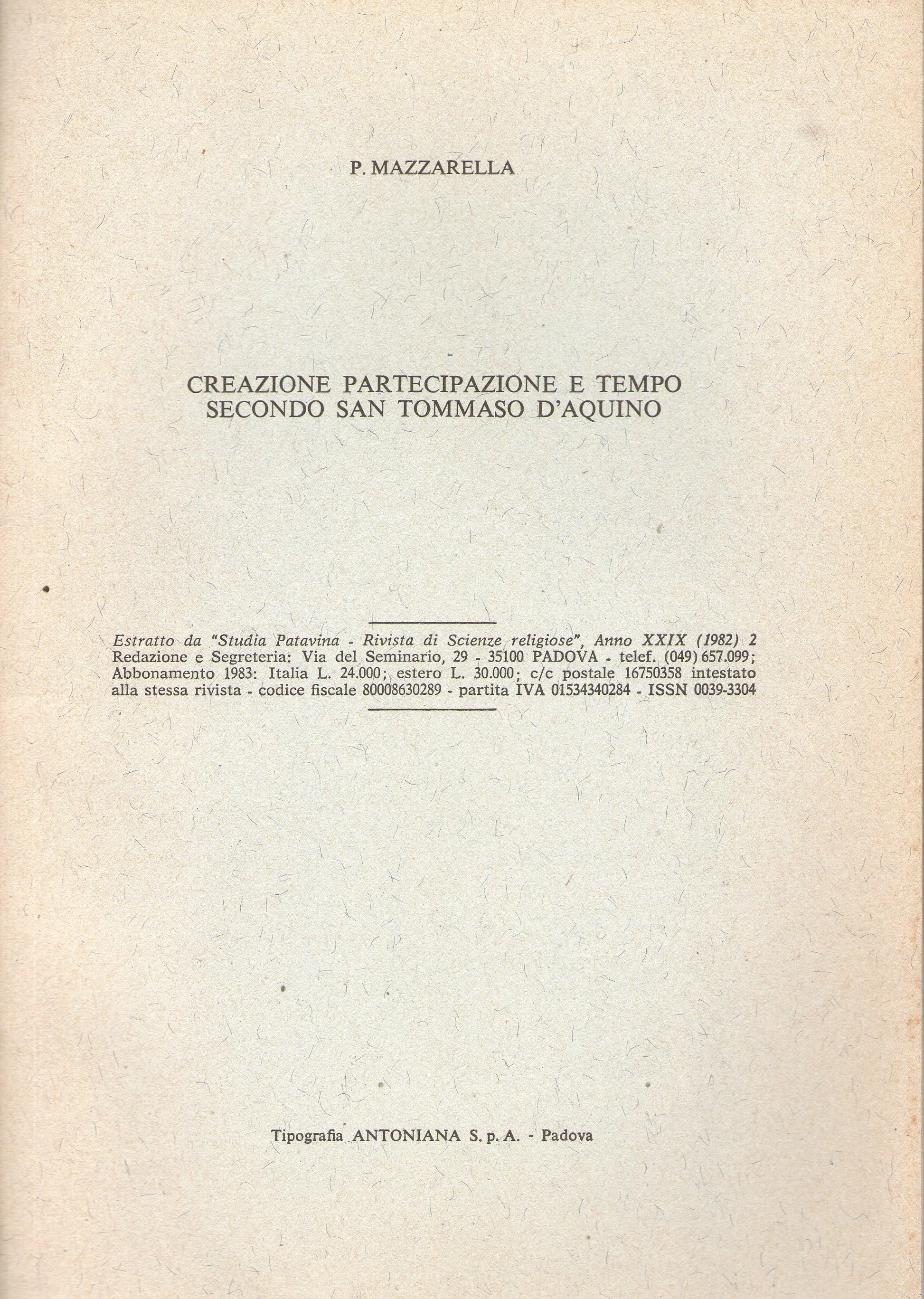 Creazione partecipazione e tempo secondo san Tommaso D'Aquino - copertina