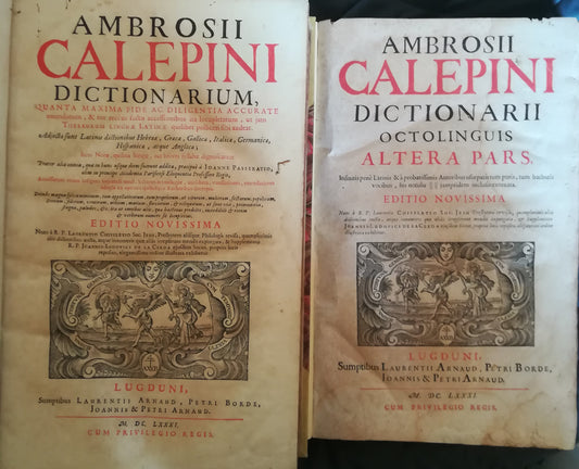 Ambrosii Calepini Dictionarium quanta maxima fide ac diligentia accurate (..). Editio Novissima. I. II. (Completo). - copertina