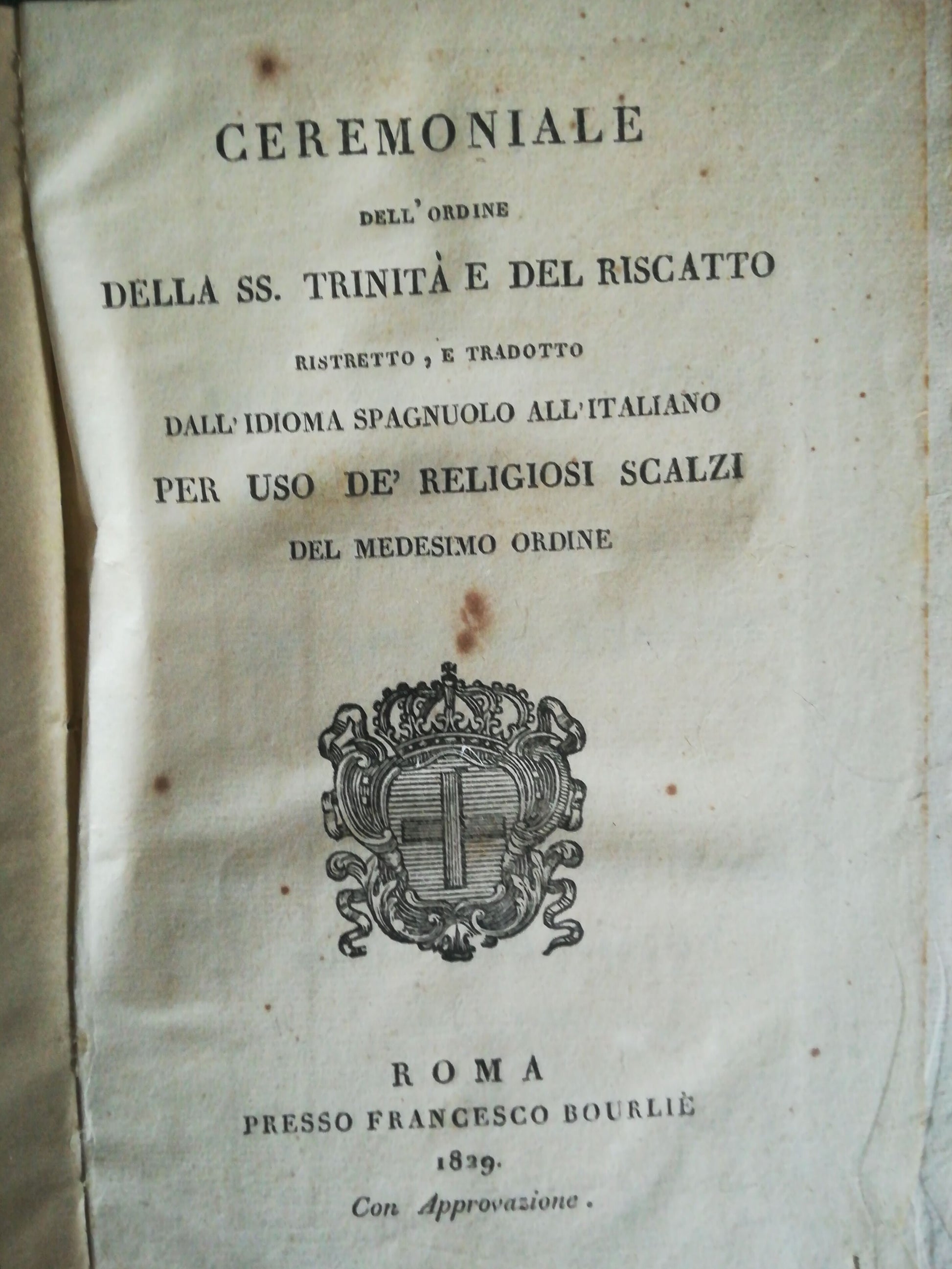 Ceremoniale dell'Ordine della SS. Trinità e de Riscatto - copertina