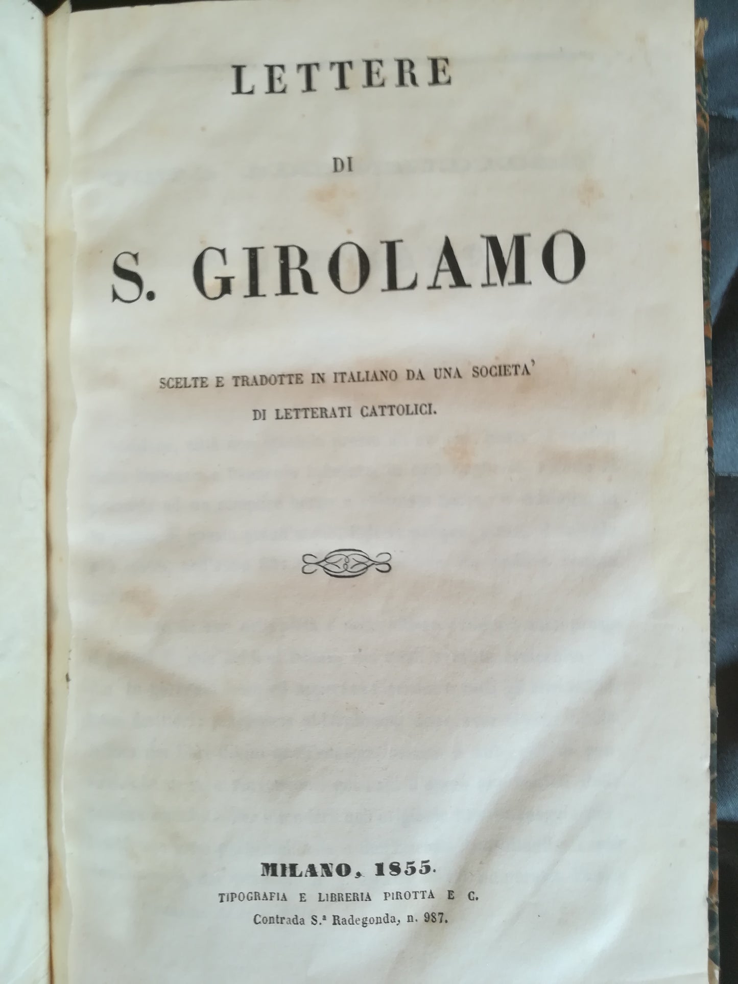 Lettere di S. Girolamo, scelte e tradotte in italiano da una società di letterati cattolici. - copertina