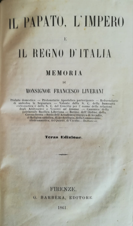 Il Papato, l'Impero e il Regno d'Italia. - copertina