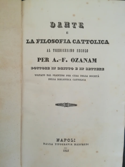 Dante e la filosofia cattolica al tredicesimo secolo - copertina