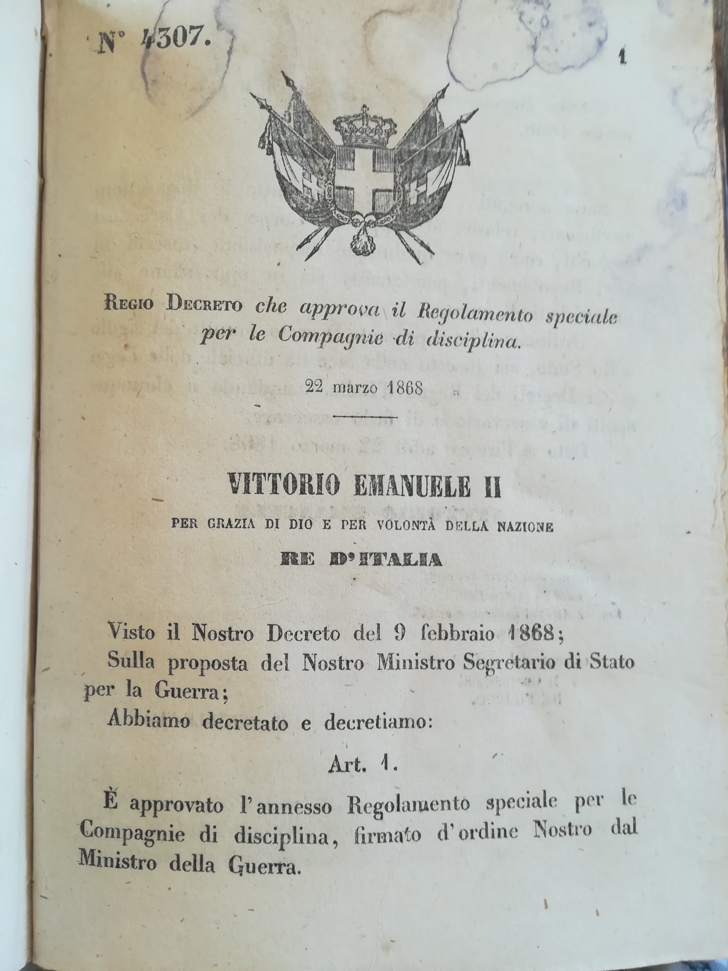 Collezione Regi decreti 1868. (Originali). - copertina