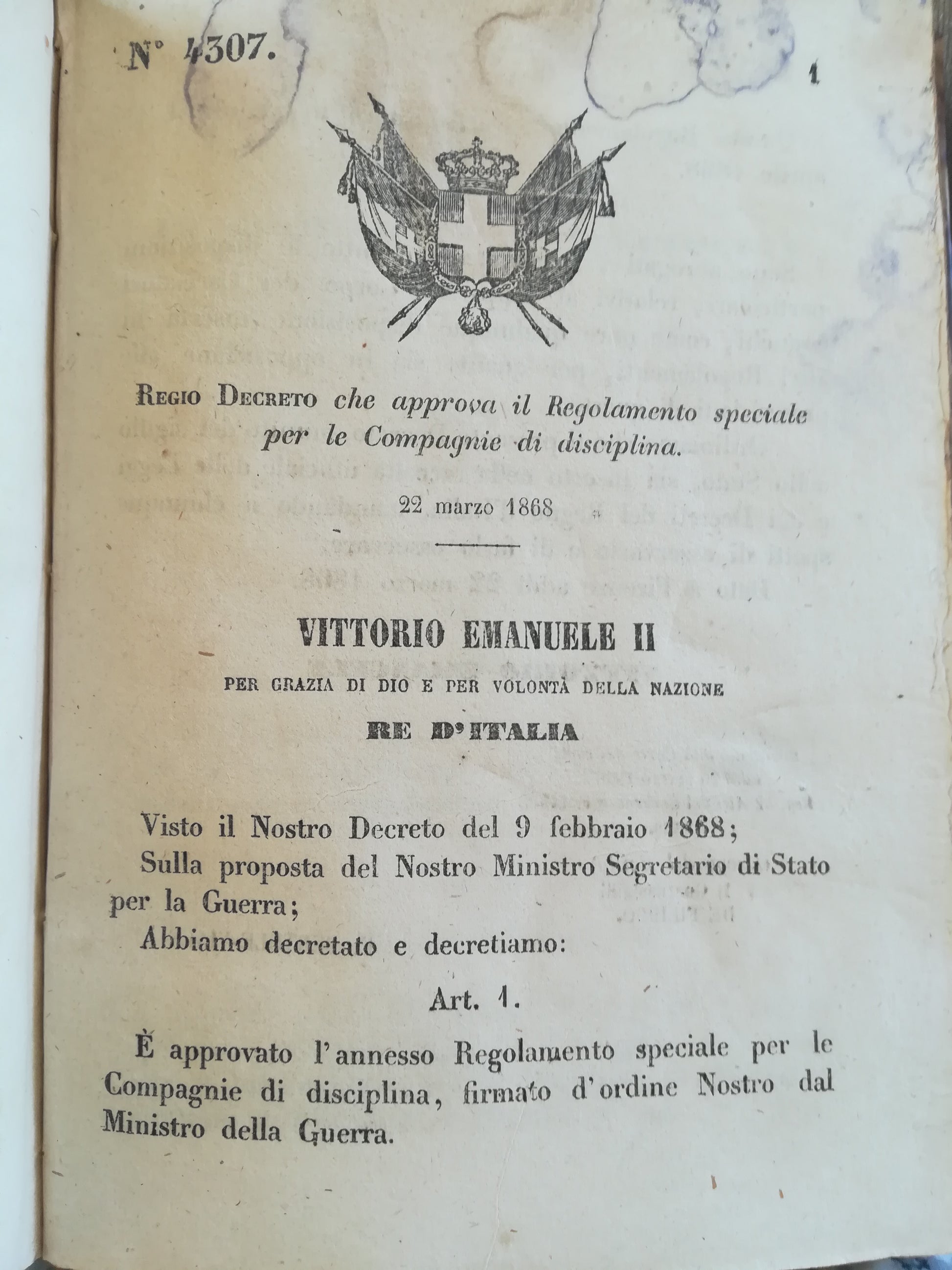 Collezione Regi decreti 1868. (Originali). - copertina