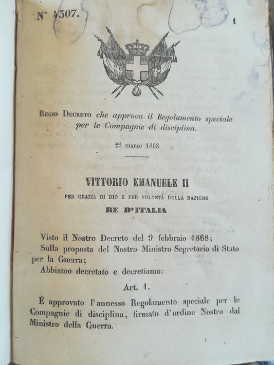 Collezione Regi decreti 1868. (Originali). - copertina