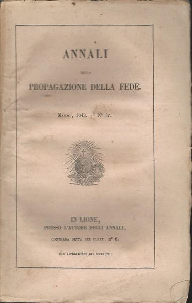 ANNALI DELLA PROPAGAZIONE DELLA FEDE 1843 - copertina