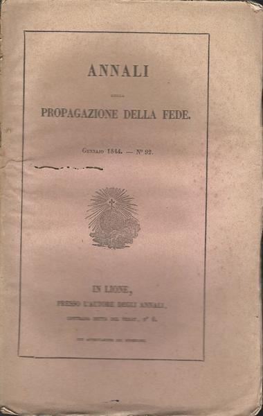 ANNALI DELLA PROPAGAZIONE DELLA FEDE 1844 - copertina