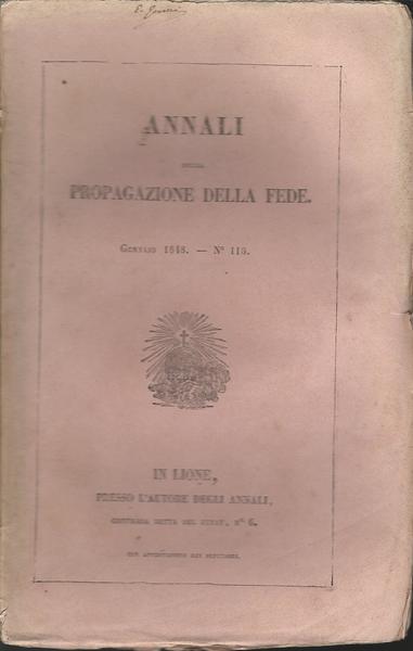 ANNALI DELLA PROPAGAZIONE DELLA FEDE 1848 - copertina