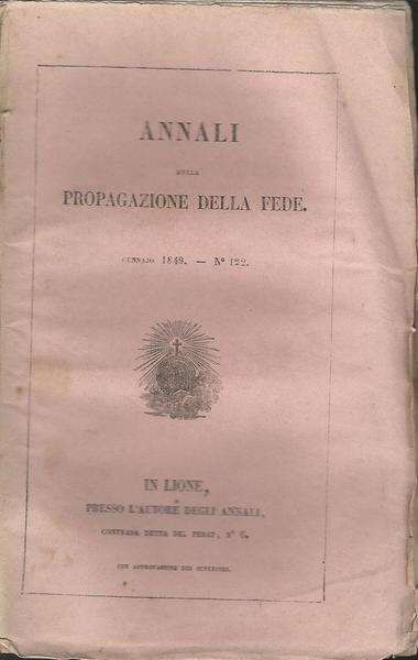 ANNALI DELLA PROPAGAZIONE DELLA FEDE 1849 - copertina
