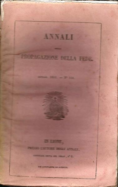 ANNALI DELLA PROPAGAZIONE DELLA FEDE 1851 - copertina