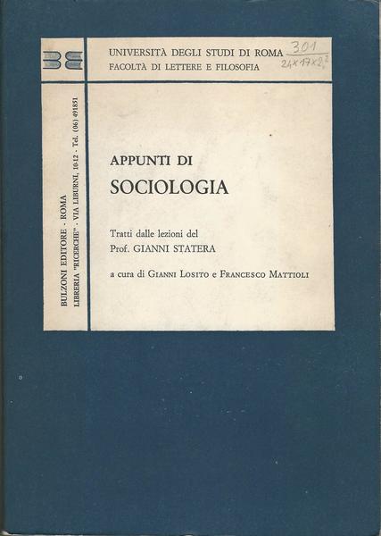 Appunti di sociologia, tratti dalle lezioni del prof. Gianni Statera - copertina