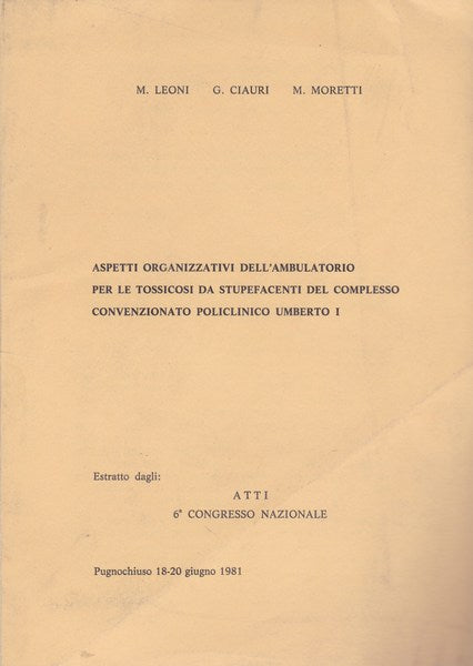 Aspetti organizzativi delll'ambulatorio per le tossicosi da stupefacenti (..) - copertina