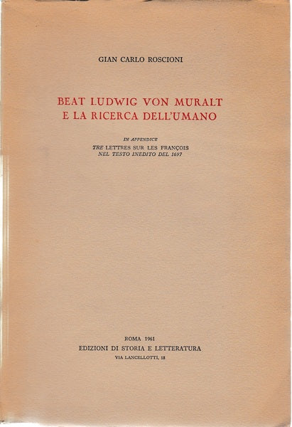 Beat Ludwig Von Muralt e la ricerca dell'umano - copertina