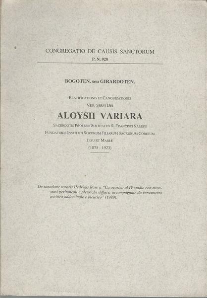 BEATIFICATIONES ET CANONIZATIONIS VEN. SERVI DEI ALOYSII VARIARA - copertina
