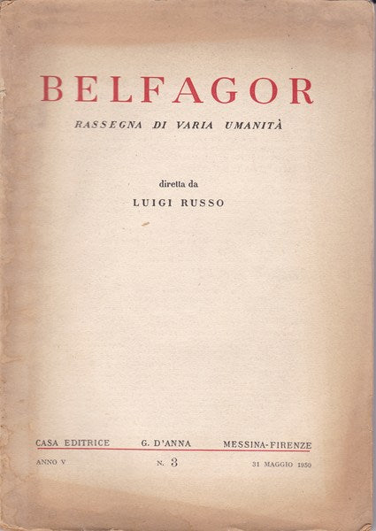 Belfagor. Rassegna di varia umanità. N. 3. 31 maggio 1950. - copertina