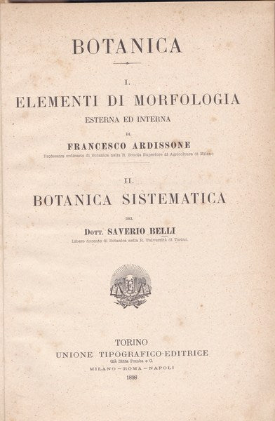 Botanica. I. Elementi di morfologia esterna ed interna. - copertina