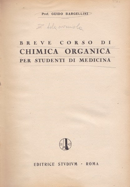 Breve corso di chimica organica per studenti di medicina - copertina