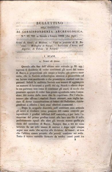 BULLETTINO DELL'INSTITUTO DI CORRISPONDENZA ARCHEOLOGICA 1862 - copertina