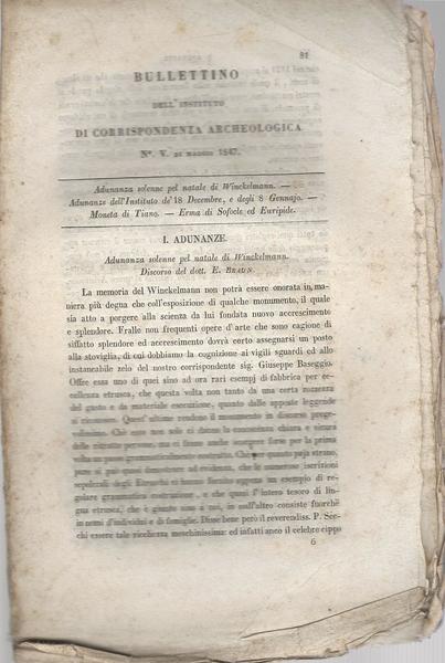 BULLETTINO DELL'INSTITUTO DI CORRISPONDENZA ARCHEOLOGICA 1847 - copertina