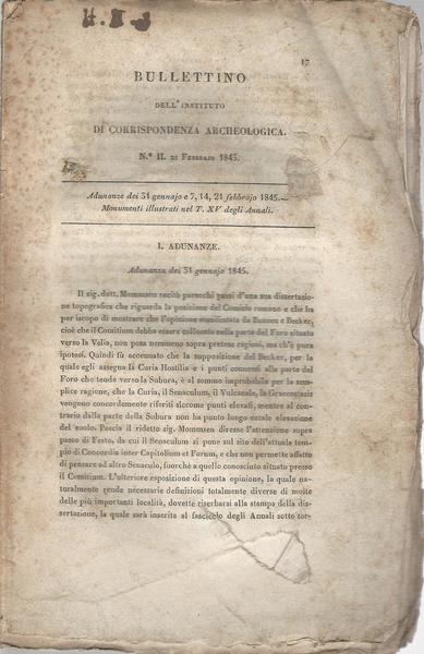 BULLETTINO DELL'INSTITUTO DI CORRISPONDENZA ARCHEOLOGICA 1845 - copertina