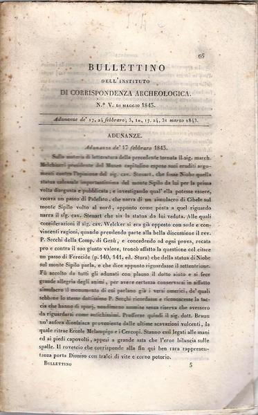 BULLETTINO DELL'INSTITUTO DI CORRISPONDENZA ARCHEOLOGICA 1843 - copertina